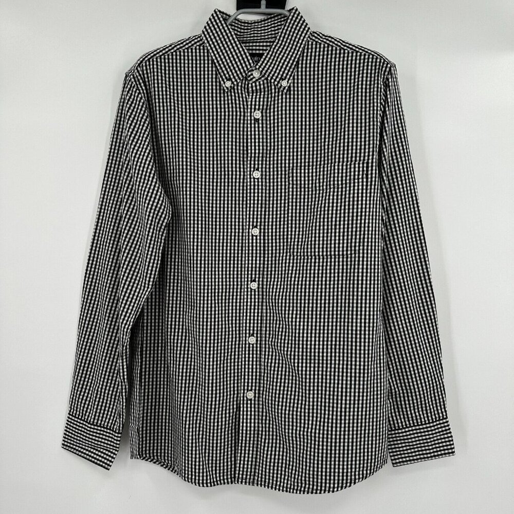 Quince Carbon Wash Gingham Button Down Shirt with Pocket sz S Men's Black/White